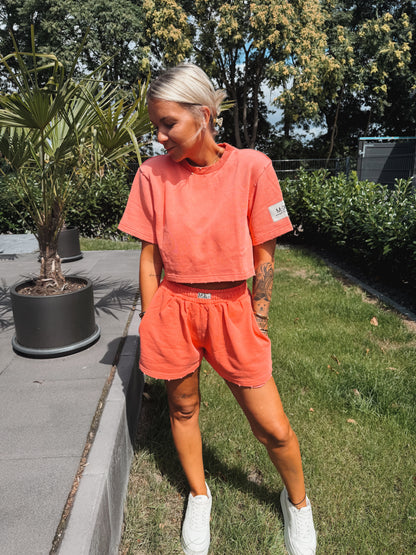 WOMEN CROP SHIRT WASHED CORAL